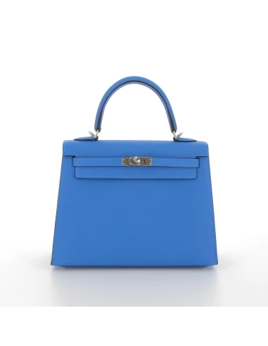 Hermès sac Kelly 25 bleu hydra epsom finition argentée