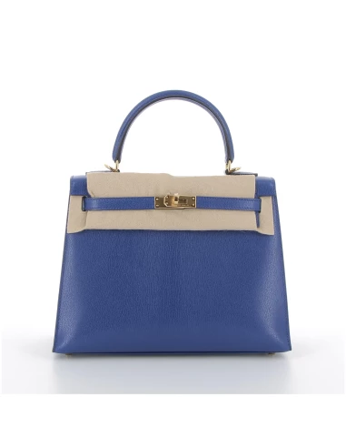 Hermès Kelly 25 bleu royale chevre finition dorée