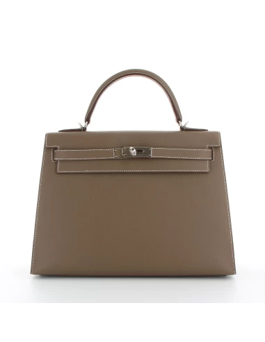 Hermès Kelly 25 étoupe epsom finition argentée